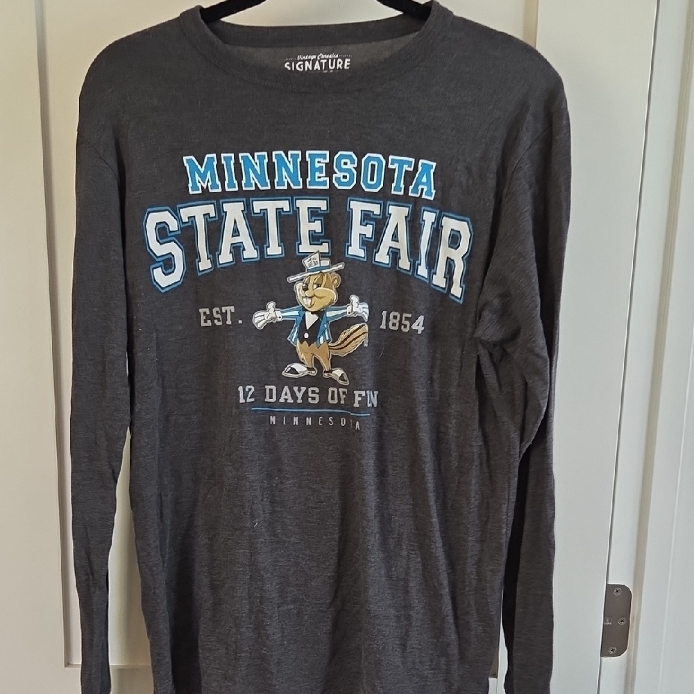 MN State Fair Signature Long Sleeve Tee - Charcoal with Blue and White